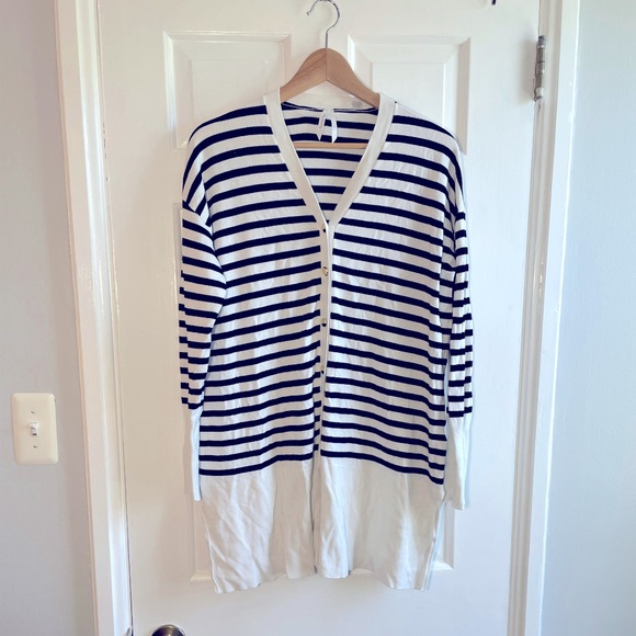 Seraphine Long-Line Striped Maternity Cardigan Size S - Picture 2 of 5
